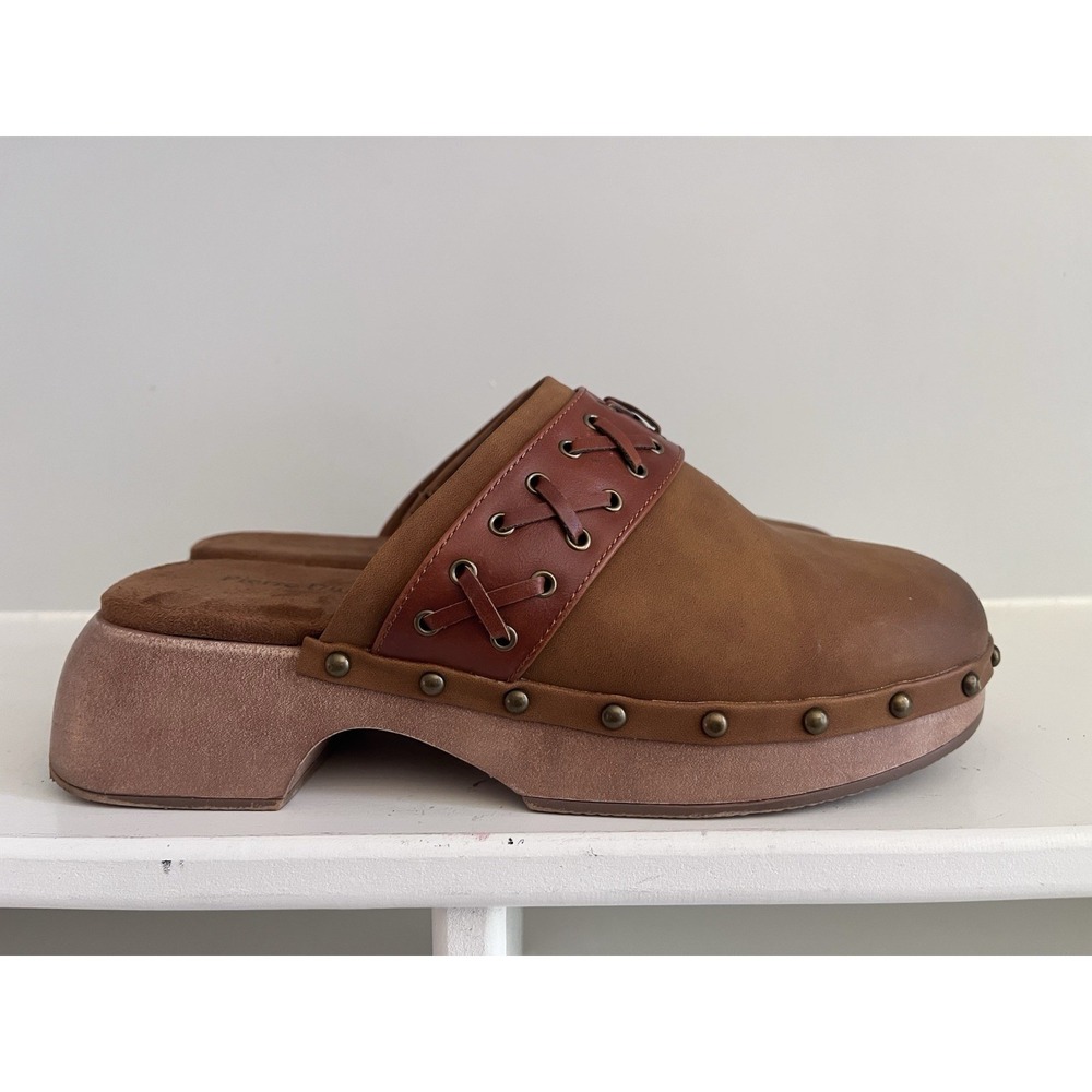 Pierre Dumas Women's 8.5 Brown Studded Mule Clog Round Toe Slip-On Block Heel